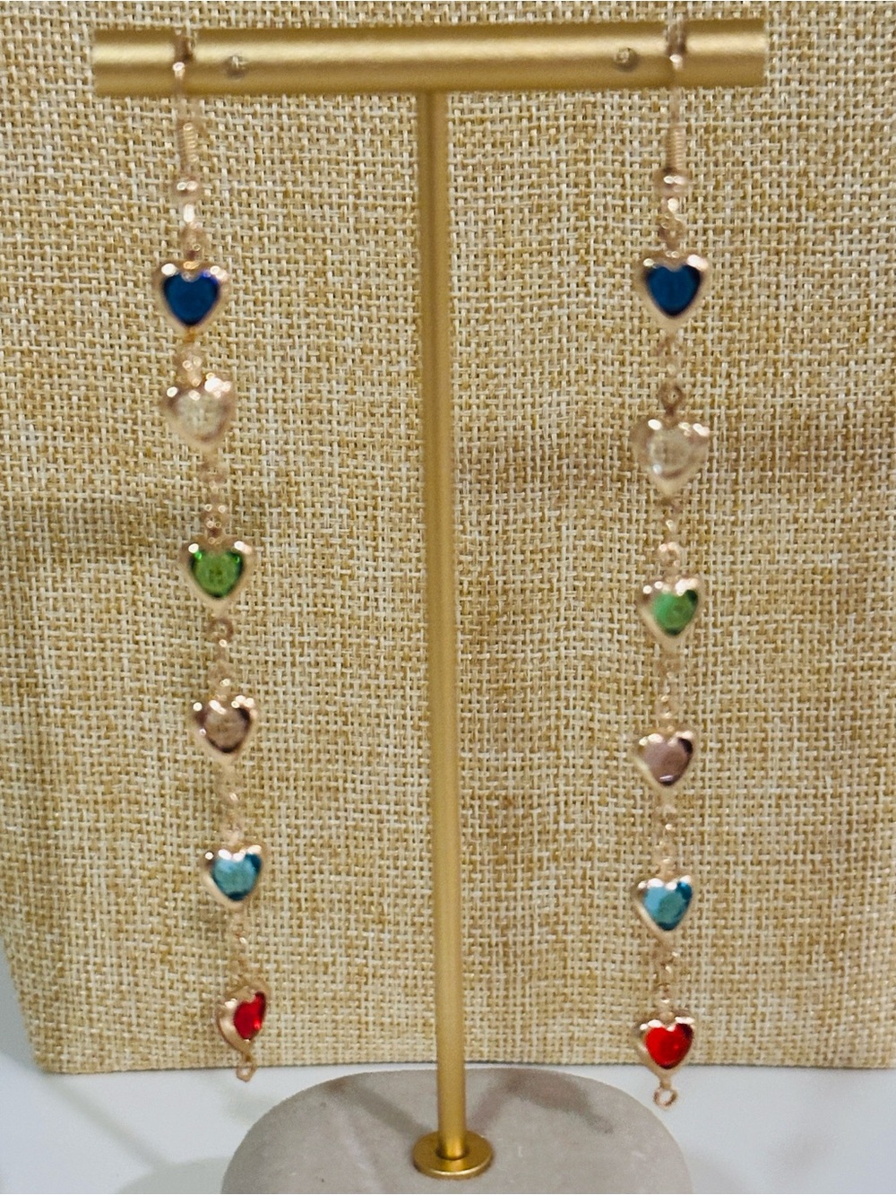 Fashion Jewelry Gold-Tone Heart Drop Earrings with Multi-Color Hearts